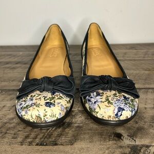 Hotter Floral Bow Flats - Black and Cream
